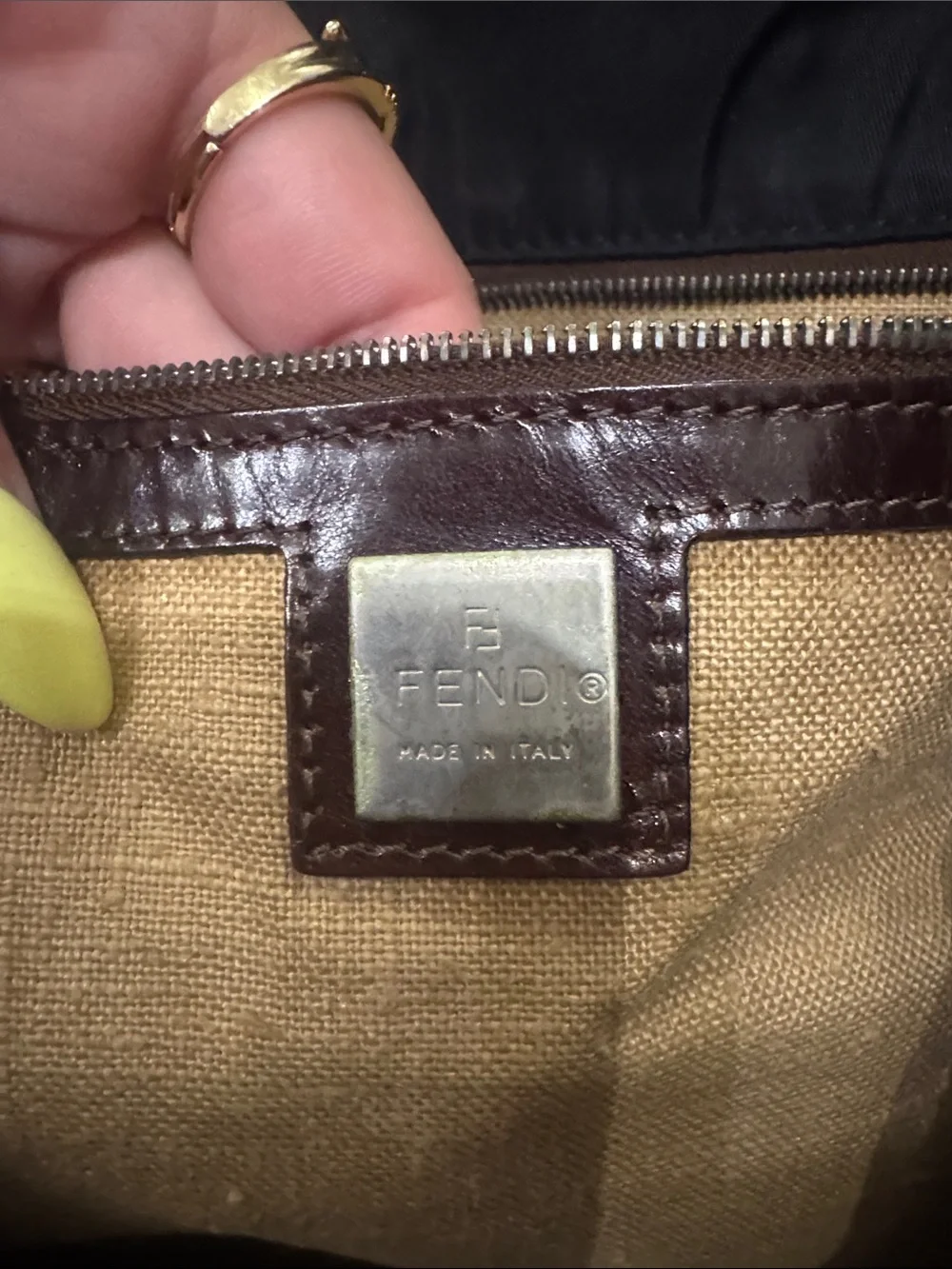 Fendi Black Tote with Brown Leather Handles